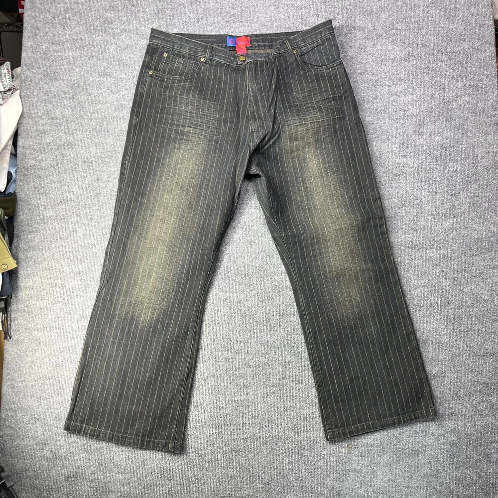 VTG Deadstock Y2K Super S Jeans Men's Denim Hickory Pinstripe Relaxed -‎ 38X29